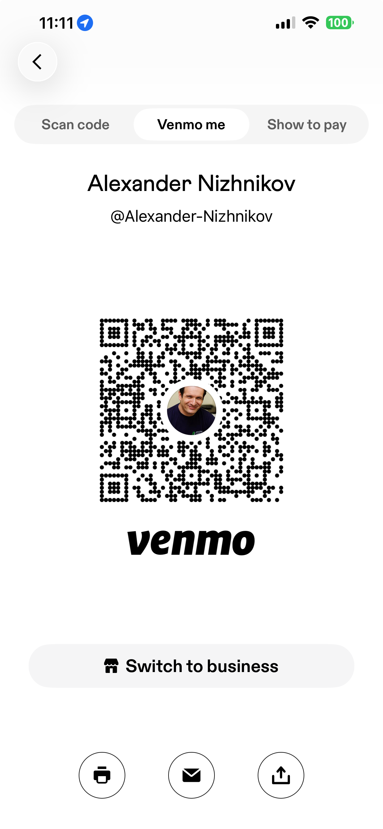 QR-код Venmo для пожертвования Alexander Nizhnikov